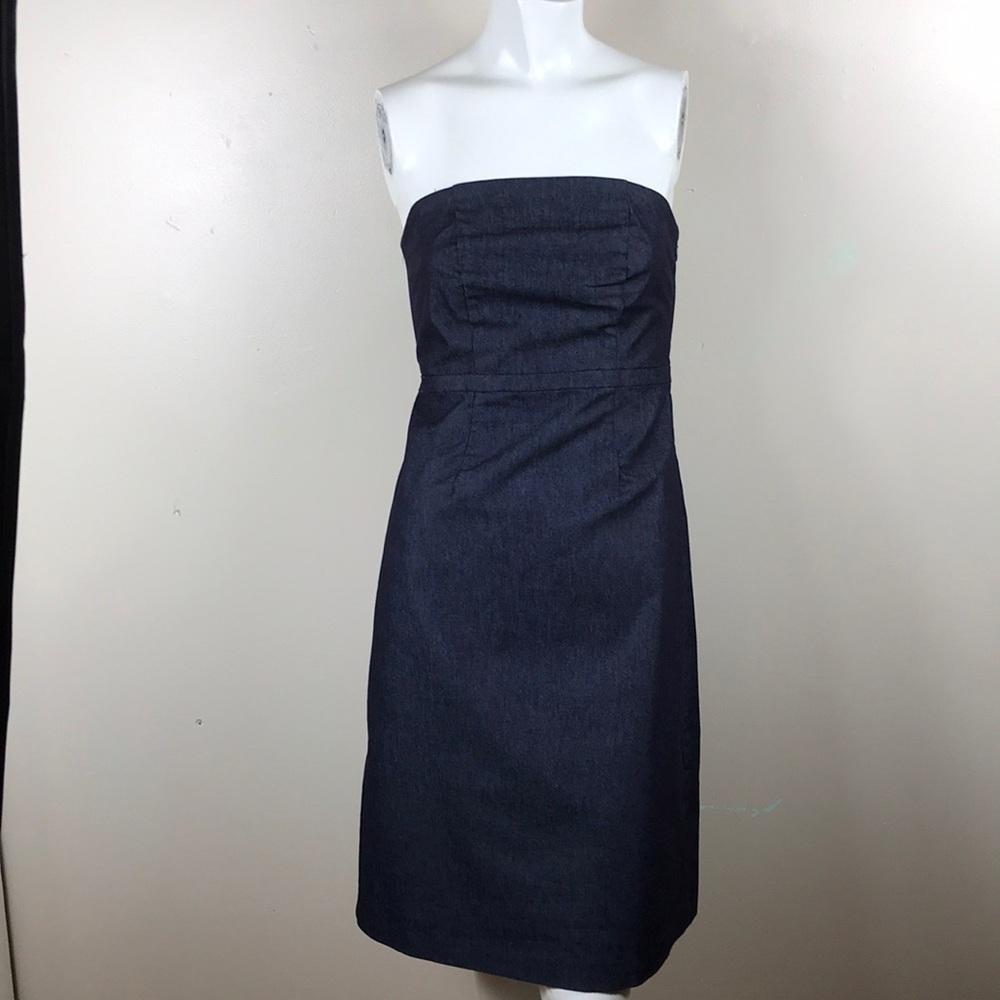 Strapless Chambray Denim Dress Knee Length Lined
